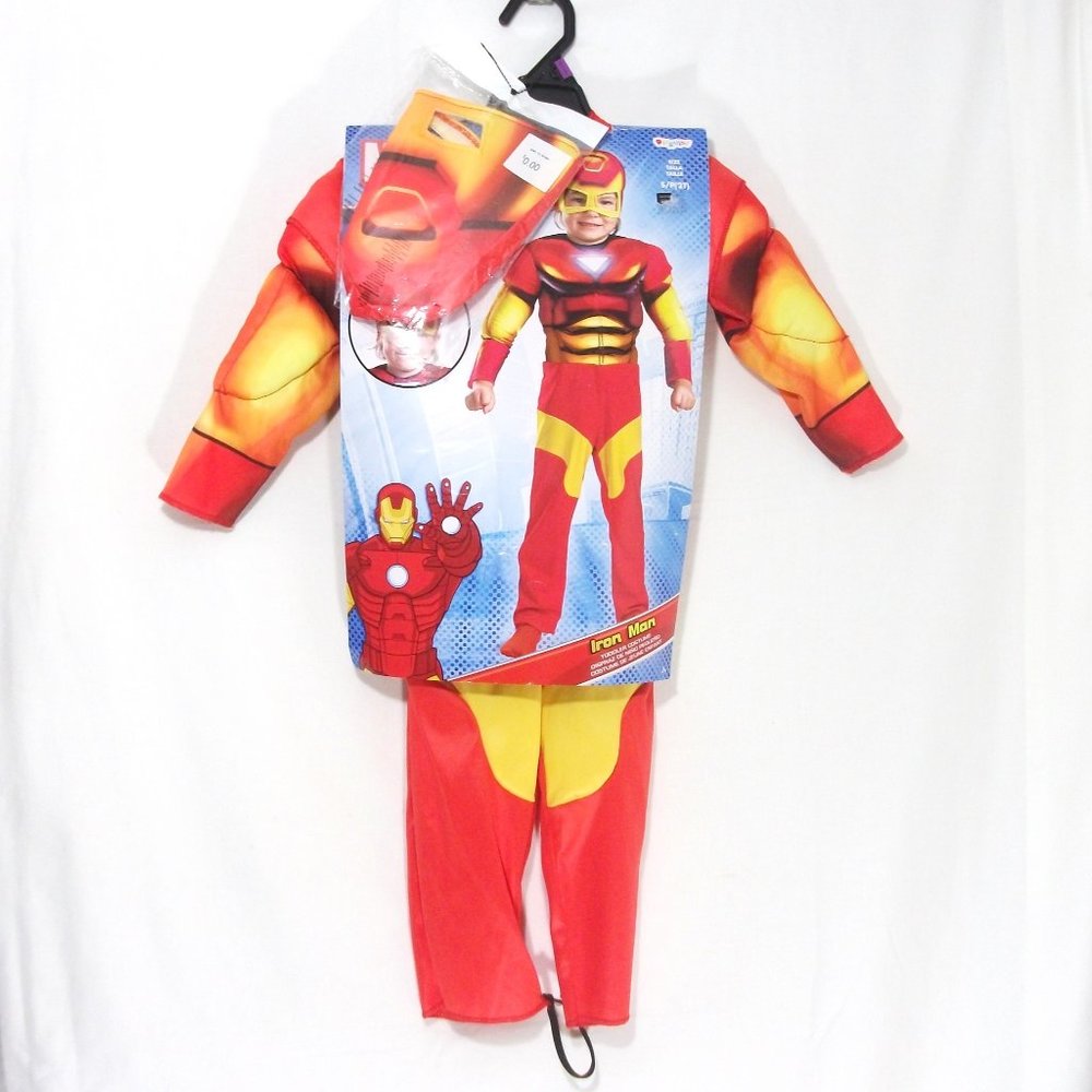 Marvel Toddler Halloween IRON MAN COSTUME w Fabric MASK Jumpsuit Size S/P 2T